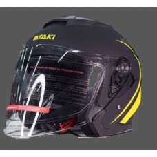 Шлем (открытый со стеклом и очками) Ataki JK526 Stripe черный/Hi-Viz желтый   M
